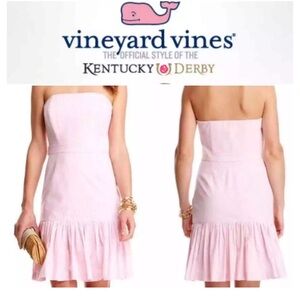 Vineyard Vines Kentucky Derby Pink White Seersucker Strapless Dress, NWT